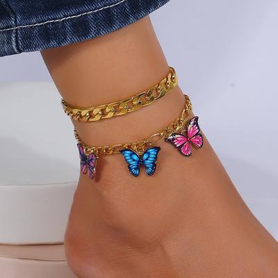 China 2021 Fashions Butterfly Cuban Link Butterfly Anklet Foot Chain Jewelry Fashion Anklet Acrylic Bracelet for sale