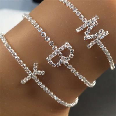 China Top Selling Fashionable A-Z 26 Alphabet Anklet Faux Stone Foot Jewelry Crystal Initial Letter Cuban Link Anklets For Women for sale