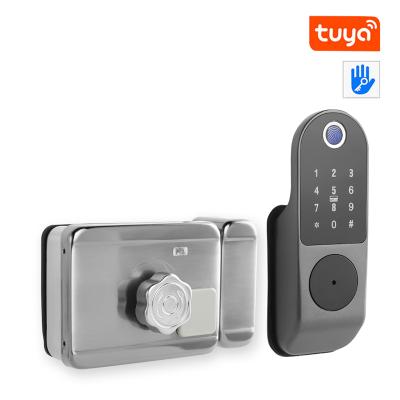 China Tuya TTLOCK remote app comtrol waterproof ttlock wireless digital electronic digital outdoor fingerprint door rim lock for sale