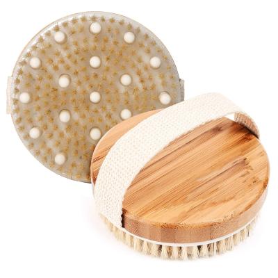 China Long Handle Around Natural Bristles Exfoliating Dry Skin Scrubber Body Massage Bath Brush For Shower for sale