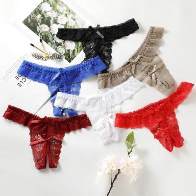 China Antibacterial Floral Female Ladies Low Waist Briefs Ladies Panties Women Lace Panties Transparent Bow Thongs for sale