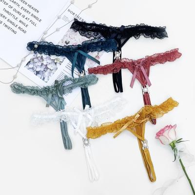 China Breathable Hot Selling Multicolor Lady's Sexy Pearl Bow Lace Underwear Simulation VibrantingThong For Woman for sale