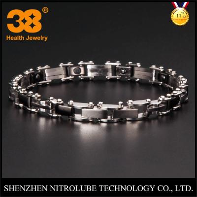 China Wholesale Price Mens Hand Chain Double Row Black Gold Plated Bio Magnetic Bracelet 15mm Wide Stainless Steel for sale