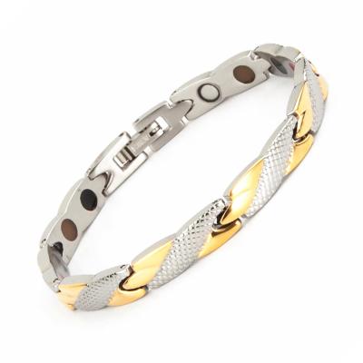 China Stainless Steel Pain Relief Stainless Steel Jewelry 18k Gold Bracelet Magnetic Health ernergy for sale