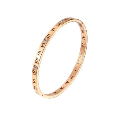 China TRENDY Gold Plated Rose Gold Diamond Stainless Steel Women Bangle Bracelet for sale