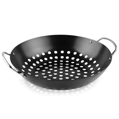 China Easily Cleaned Non Stick BBQ Grill Roasting Pan Black Paint Stainless Handle For Vegetable Roasting Dishwasher for sale