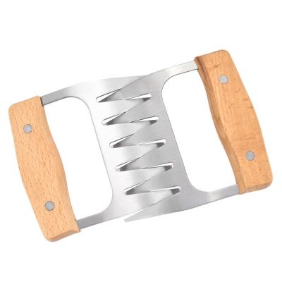 China Easily Cleaned 2 Pieces Metal Meat Claws Stainless Steel Meat Shredder Claws With Wooden Handle for sale