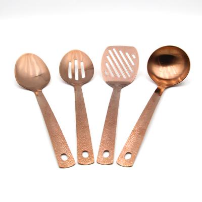 China Good Quality Vintage Sustainable Copper Rose PVD Stainless Steel 4pcs Kitchen Tools Cookware Set Gold Pocket Notched Spoon Turner for sale