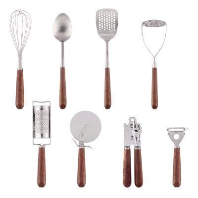 China Sustainable Sales Promotion Stainless Steel Kitchen Accessories Kitchen Utensils Cooking Tools With Wooden Handle for sale