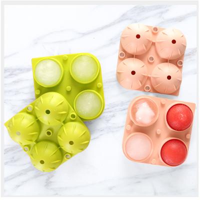 China Colorful 4 Cavity Round BPA Free Viable Cube Maker Eco-Friendly DIY Shape Ice Cream Tray Food Grade 4 Hole Silicone Ice Ball Mold for sale