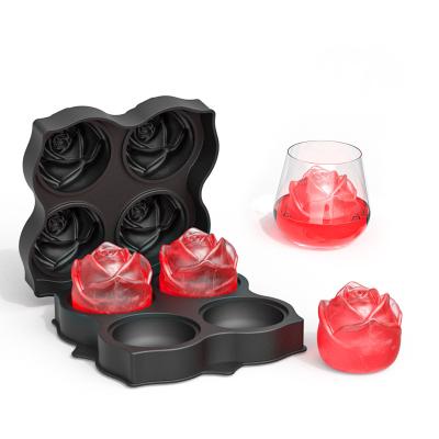 China 4 Cavity Viable Rose Ice Cube Tray Cocktail Drinks Ball Top Dessert Mold Floral Shaped Jello Chocolate Fondant Soap Mold for sale