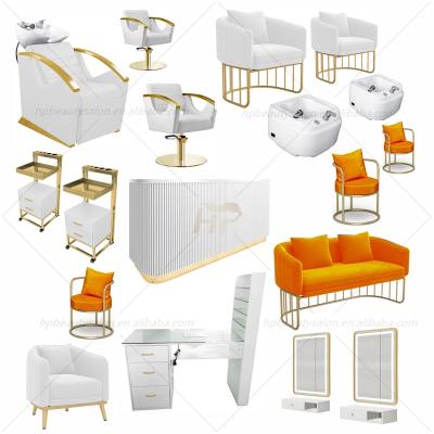 China New Arrivals Modern Gold Modern Package Hairdressing Furniture Set Barber Shop Beauty Salon Equipment White Orange HP2022B for sale