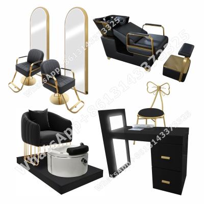 China 2022 modern cheapest package for small beauty salon shop modern gold and black furniture set hot sale pedicure chair manicure table for sale