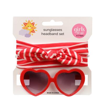 China 2pcs/set Good Quality Cute Babies Sunglasses Fashion Kids Cartoon Cartoon Sunglasses And Knot Headband Anti-UV Set for sale