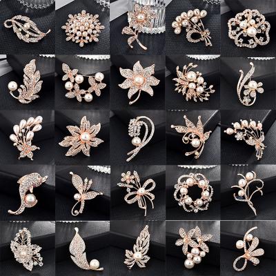 China High-grade diamond-encrusted pin brooch fashion rhinestone brooch pearl brooch fashion silk anti-glare alloy buckle popular elegant fashionable pin brooch for sale