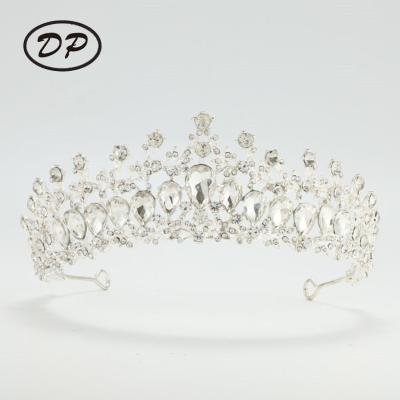 China Silver Crown Crystal Hair Accessories High Quality Handmade Rhinestone Crown DP Baroque Bridal Wedding Tiara Fashion Headband for sale