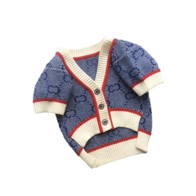 China Viable Popular Blue Logo Pet Clothes Dog Autumn /Winter Knit Law Bucky Teddy Schnauzer Sweater Coat Cardigan Thickening for sale