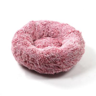 China New Design 40CM Donut Cat Bed Plush Faux Fur Dog Viable Beds Deep Sleep Comfortable Warm Pet Nest for sale