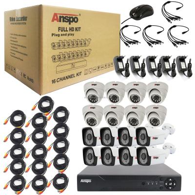 China NIGHT VISION Anspo CCTV Surveillance 16Ch 2MP DVR KIT with AHD Camera Night Mink BNC Cable Home Security CCTV System 1080P AHD Camera KIT for sale