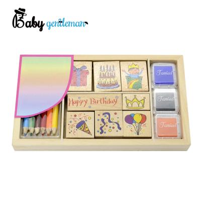 China Children's Toy Custom Education Activities Ink Wooden Stamps for Children Z12114E for sale