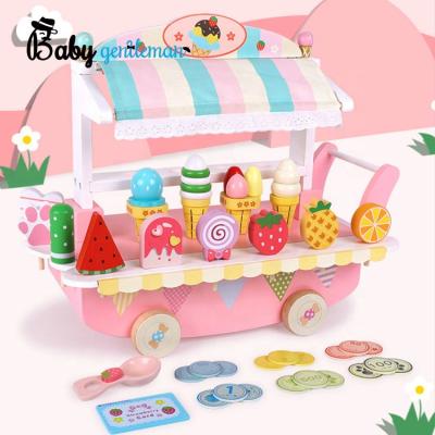 China 2021 Mini Solid Wood Ice Cream Car Creative Educational Wooden Toy For Children Z10118A for sale