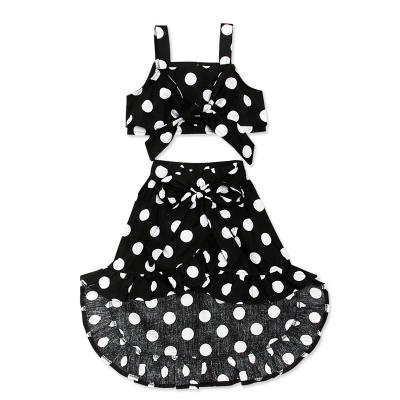 China Wholesale Casual Summer Black Girls Bow Color Suspender Polka Dot Top Irregular Children's Skirt Clothing Two-piece Sets for sale