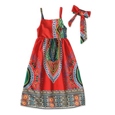 China Fashion Pattern Washable Girls African Boho Style Sleeveless Sling Kids Long Skirt Kids Clothing Dress for sale