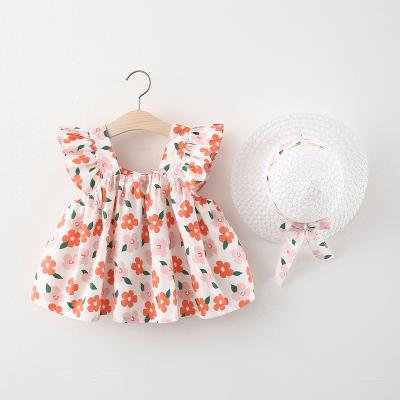 China Wholesale Fashion Hot Selling Children's Clothing Flower Print Hat Rocket Sleeve Kids Girls Dress Summer Washable New for sale