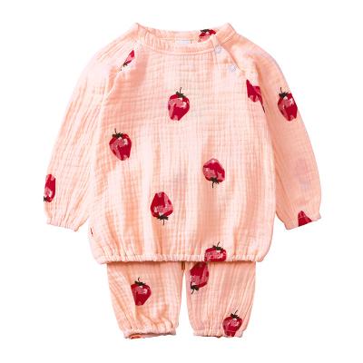 China Soft baby children's cute animal open shoulder button homeware pajamas set long-sleeved unisex two-piece suit for sale