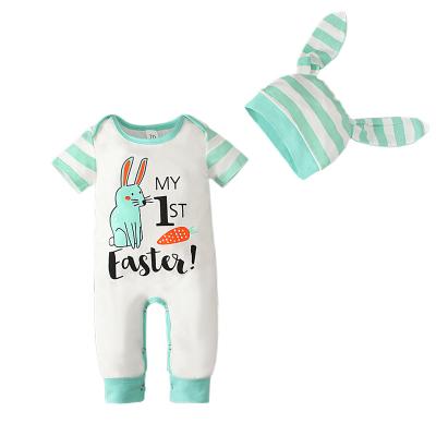 China INS Baby Infant Romper American Rabbit Easter Bunny Polyester/Cotton Summer Overalls Striped Children's Short Sleeved Children's Clothing for sale