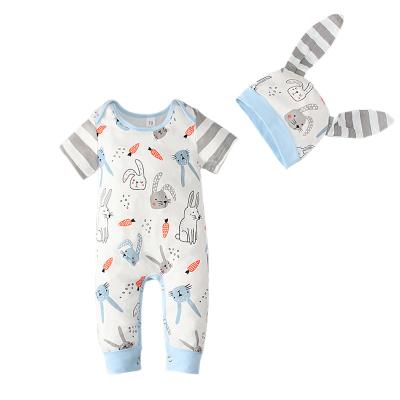 China Polyester/Cotton Summer Easter Bunny Boy Ins Baby Infant Romper Hot Selling Hat Striped Short Sleeve Overalls Children's Clothing Infant Romper for sale