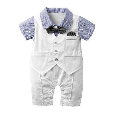 China Fashion Comfortable Rompers Short Sleeve White Gentleman's Overalls Bow Tie Boys Polyester/Cotton Kids Clothing for sale