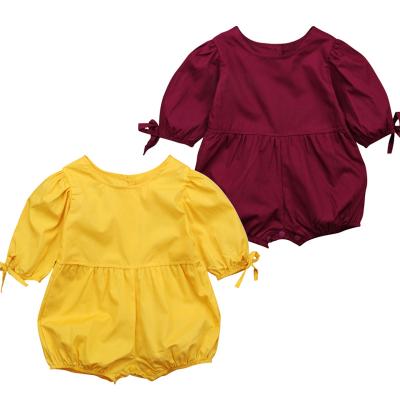 China Polyester/Cotton Fashion Solid Color Summer Kids Girls Short Sleeve Kids Puff-Sleeved Infant Toddlers Jumpsuit Baby One-Piece Rompers for sale