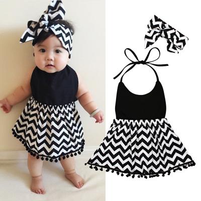 China Summer Washable Girls' Headband Children's Clothing Backless Toddler Infant Sleeveless Strapless Striped Baby Dress for sale