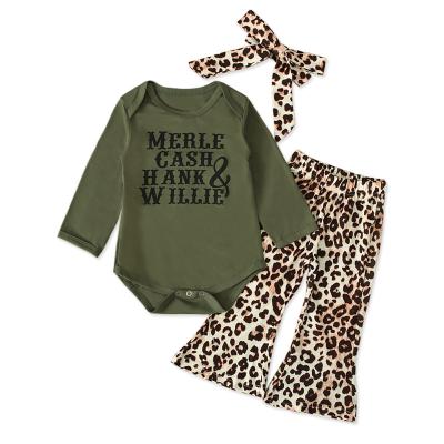 China Infant Children's Two-Piece Sets Autumn Girls Letter Print Spring Baby Romper Baby Leopard Print Breathable Long Sleeve Kids Pants Two Piece Sets for sale