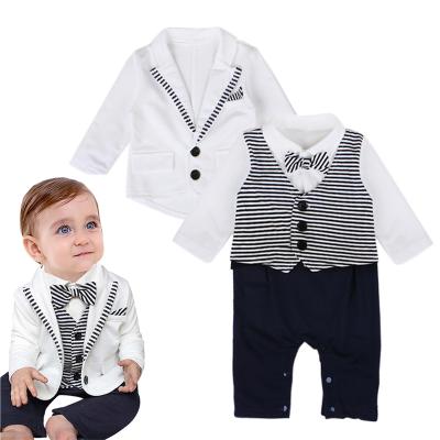 China Foreign Trade QUICK DRY New Children's Style New Children's Style Boy Gentleman Bow Tie Romper Striped Long Sleeve One-Piece One-Piece Jacket Infant Clothing Sets for sale