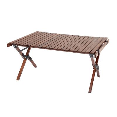 China Top Selling Folding Camping Supplies Portable Wooden Folding Table Picnic Roll Table Folding Egg Roll Table for sale