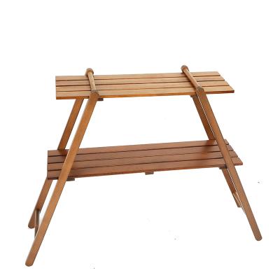 China Folding; Wooden Shelf Double Shelf Ultralight Natural Color Beech For Outdoor Furniture Camping Folding Shelf For Rise for sale