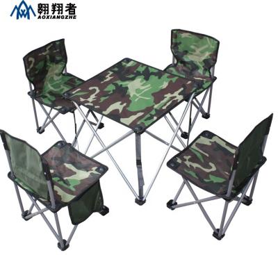 China Factory New Design Lightweight Camouflage Portable 5 Fold Table Desk And Chair Combinations Set For Visit Picnic Camping for sale