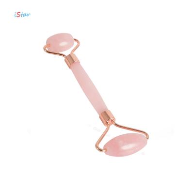 China Natural Rose Gold Portable/Cool/Comfortable/Double Rollers Rose Quartz Jade Facial Roller Roller Wholesale Double Face Roller for sale