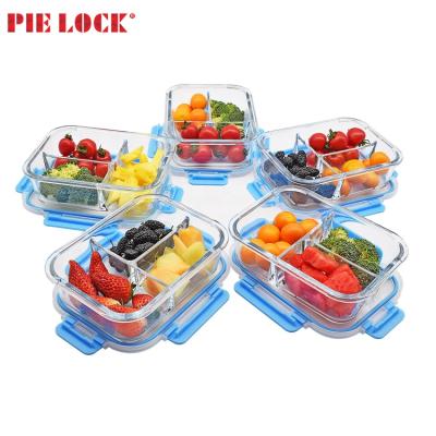 China Factory Price Sustainable 3 Compartment Glass Food Container With Divider for sale