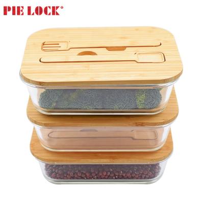 China Eco-friendly Glass Airtight Glass Food Container Meal Prep Container With Fork Spoon Lid for sale