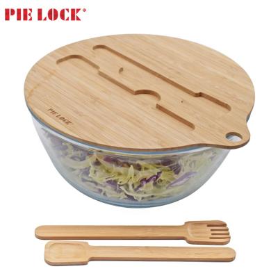 China Disposable Oven Safe Promotional Gifts Glass Mixing Bowl With Bamboo Lid for sale