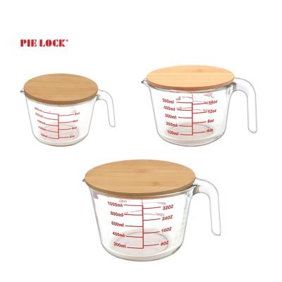 China Measuring Pyrex Glass Measuring Cup Set (3-Piece, Microwave and Oven Safe), Clear with Bamboo Lid for sale