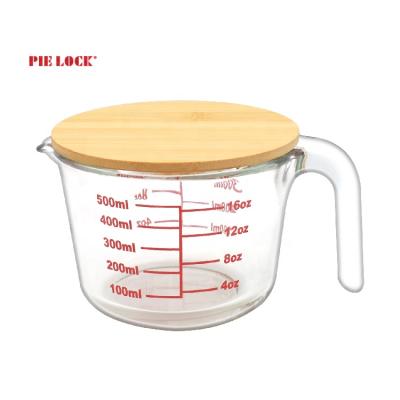 China 2022 Trend Pyrex Prepware Glass Measuring Cup With Bamboo Lid Glass Measuring Jar for sale