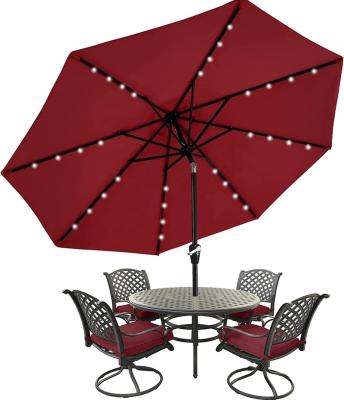 China MASTERCANOPY Modern Patio Umbrella with 32 LED Solar Lights 8 Ribs 10.5ft Red for sale