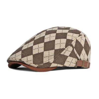 China Retro Striped Fashion Newsboy Platypus Hat Painter Adjustable Gatsby Driving Fishbone Beret Hat For Men for sale