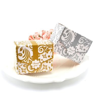 China Recyclable Gold Silver Flower Pattern Paper Chocolate Candy Box Thank You Gift Dessert Box Package Favor Boxes for sale