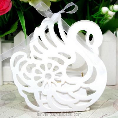 China Wedding Favors White Swan Laser Cut Wedding Candy Boxes Gift Party Favor Decoration Box With Ribbon for sale