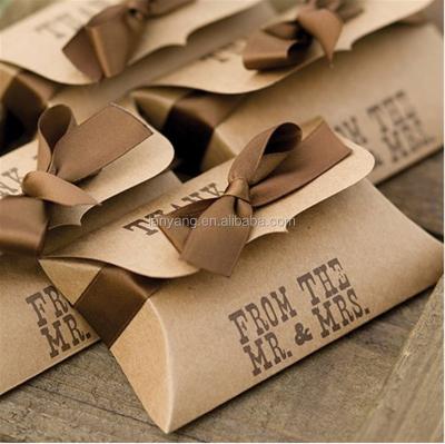 China Disposable Kraft Pillow Boxes With Thank You Wedding , Engagement Birthday Party Favor Boxes for sale